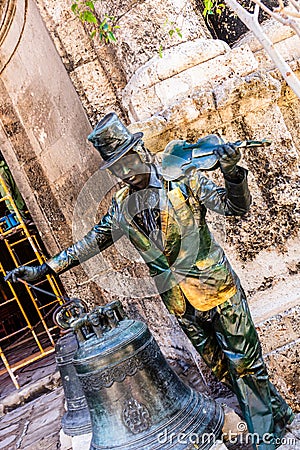 Havana, Cuba â€“ 2019. Living bronze statue of Cuban musician Editorial Stock Photo